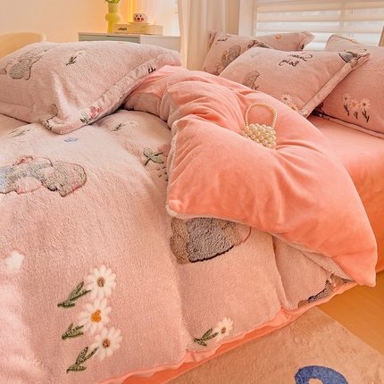 91家纺网 家纺一手货源 找家纺 2024新款加厚雪花绒印花单件被套-风格二（提供卖家秀 ） 园林