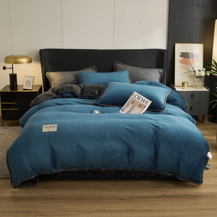 91家纺网 家纺一手货源 找家纺 闲鱼家纺 2025新款牛奶绒拆卸被可拆卸四件套  湖蓝