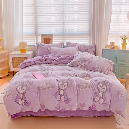 2024新款加厚雪花绒印花四件套-风格二（提供卖家秀） 幸运兔