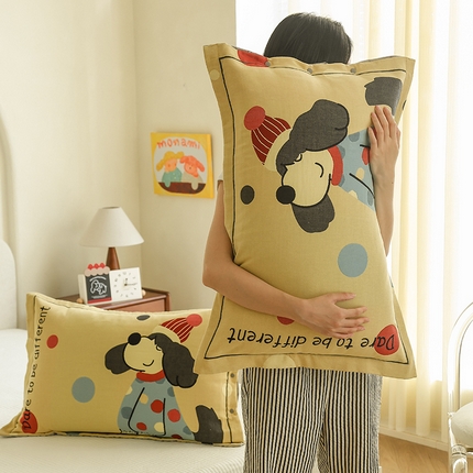 91家纺网 家纺一手货源 找家纺 2024新款全棉四层纱布枕套一对装纽扣款枕套 波点小红帽