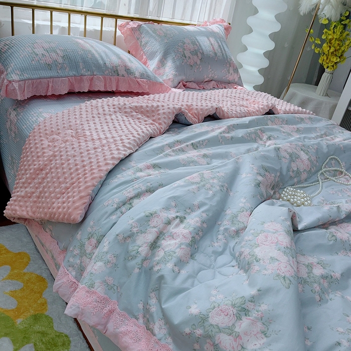 91家纺网 家纺一手货源 找家纺 暖居 2024新款包边豆豆被床盖四件套 安妮公主