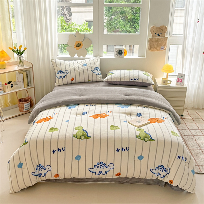 91家纺网 家纺一手货源 找家纺 2024新款A类牛奶绒印花冬被被子被芯 小恐龙