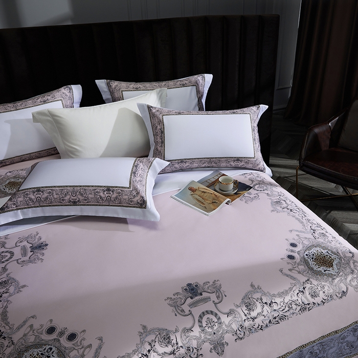 91家纺网 家纺一手货源 找家纺 2024新款100s长绒棉数码印花大版定位四件套 富丽之都