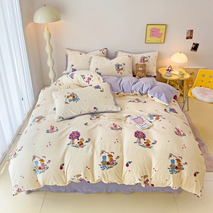 91家纺网 家纺一手货源 找家纺 （总）麦瑞家纺 2025新款印花牛奶绒四件套跑量款