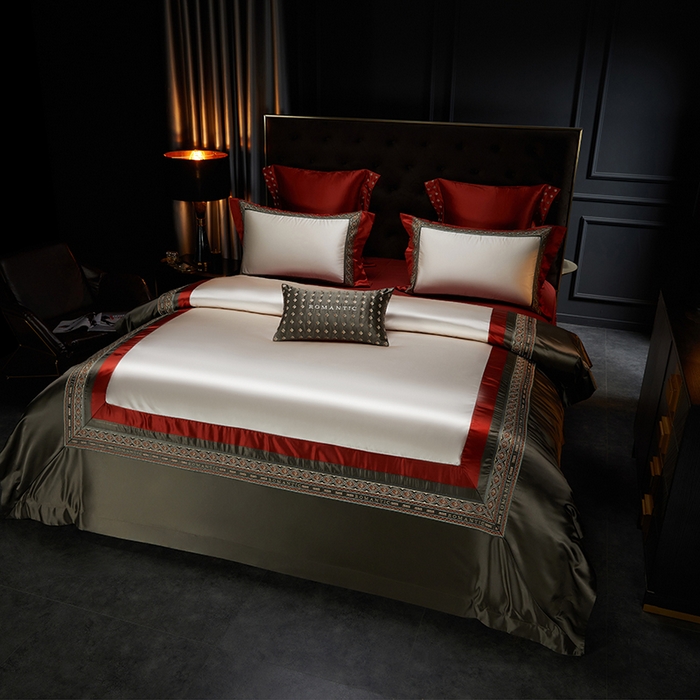 91家纺网 家纺一手货源 找家纺 （总）2024新款高端蕾丝重磅真丝棉系列四件套-玛斯维奇 咖