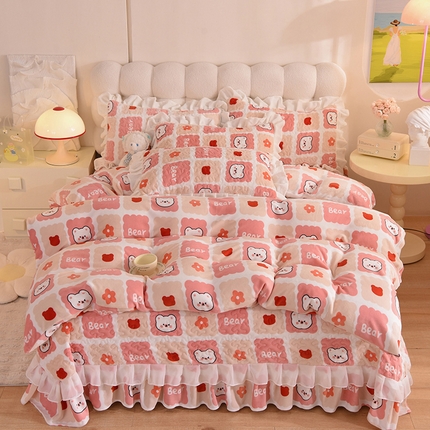 91家纺网 家纺一手货源 找家纺 （总）金盛皇朝家纺 2024新款双层花边牛奶绒夹棉床盖四件套