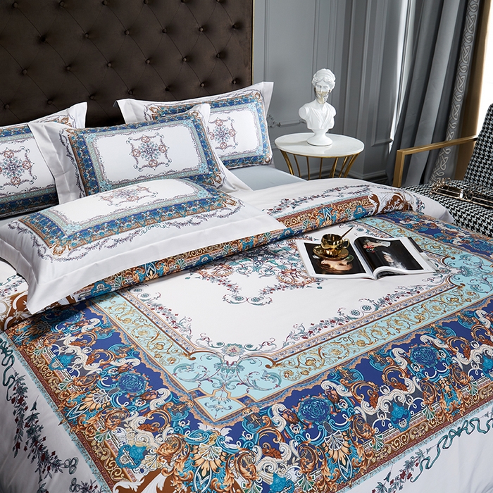 91家纺网 家纺一手货源 找家纺 2024新款100s长绒棉数码印花大版定位四件套 洛卡芙