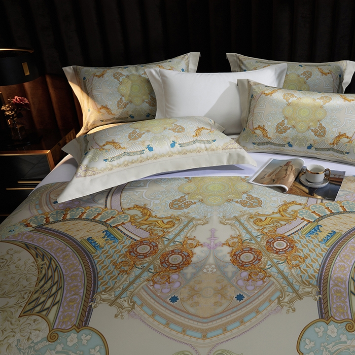 91家纺网 家纺一手货源 找家纺 2024新款100s长绒棉数码印花大版定位四件套 华尔兹