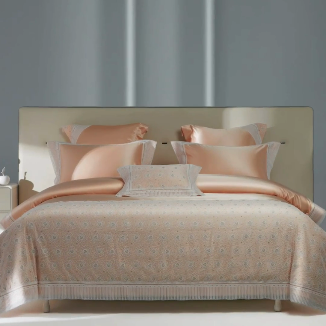 91家纺网 家纺一手货源 找家纺 （总）2024新款高端蕾丝重磅真丝棉系列四件套-幽情玫瑰 玉色