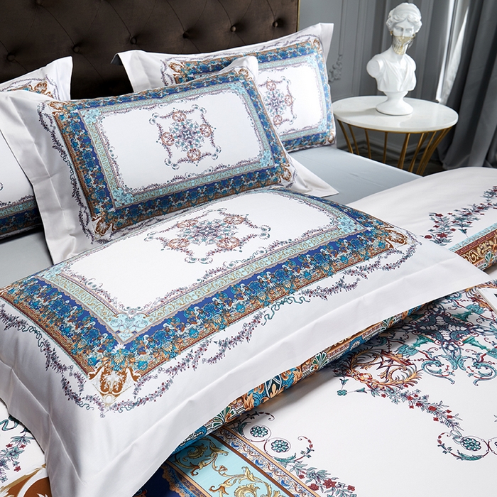 91家纺网 家纺一手货源 找家纺 2024新款100s长绒棉数码印花大版定位四件套 洛卡芙