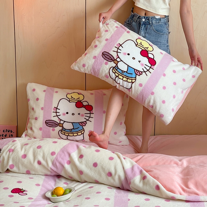 91家纺网 家纺一手货源 找家纺 安哆啦家纺 2024新款兔毛绒大版卡通牛奶绒兔兔绒印花四件套 烹饪猫