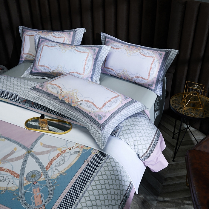 91家纺网 家纺一手货源 找家纺 2024新款100s长绒棉数码印花大版定位四件套 安琪