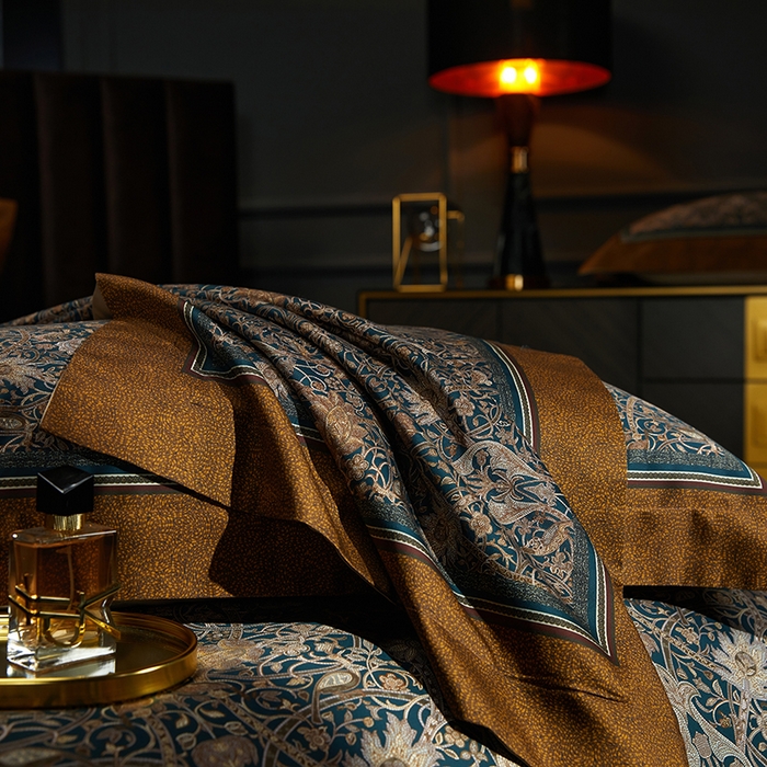 91家纺网 家纺一手货源 找家纺 2024新款100s长绒棉数码印花大版定位四件套 菲欧娜