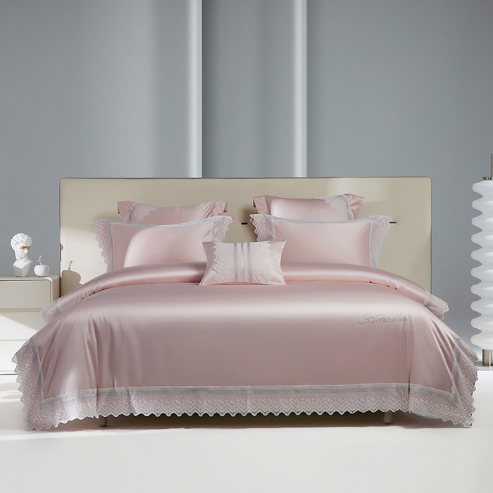 91家纺网 家纺一手货源 找家纺 （总）2024新款高端蕾丝重磅真丝棉系列四件套-德鲁斯