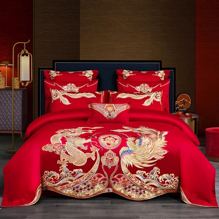 蒂爵 全棉纯棉高端刺绣长绒棉提花婚庆多件套 皇家风范