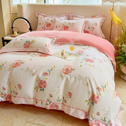 91家纺网 家纺一手货源 找家纺 （总）2025新款A纯棉B牛奶绒四件套13376全棉加绒一字绣宽边轻奢套件-夹棉款