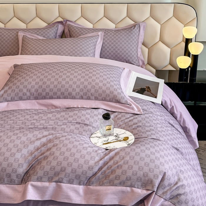 91家纺网 家纺一手货源 找家纺 雲归梦 2024新款全棉纯棉轻奢加厚磨毛拼角工艺四件套 克洛伊-香芋紫