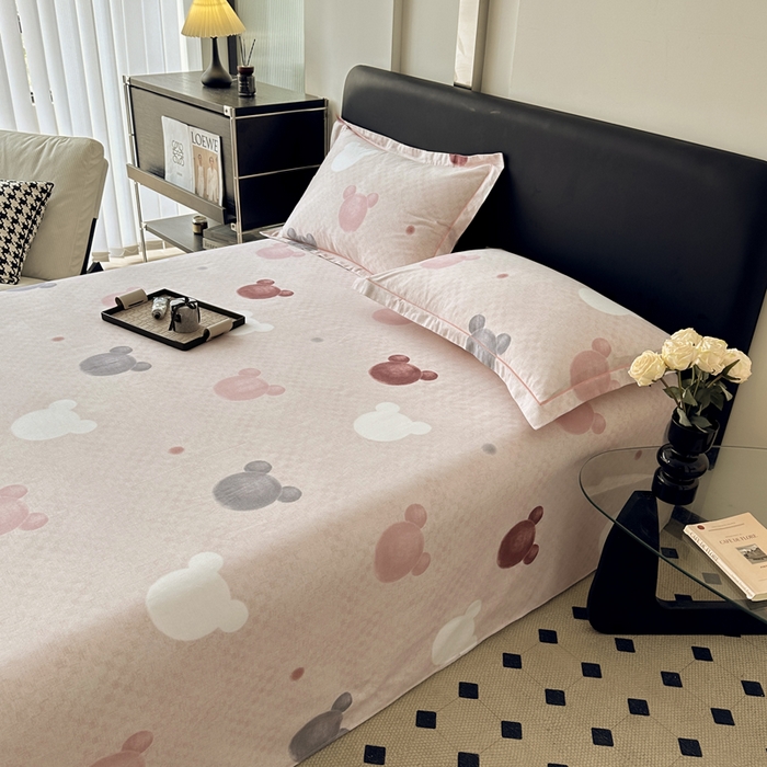 91家纺网 家纺一手货源 找家纺 大柏树 2025新款A类全棉磨毛印花单床单 妙妙屋粉