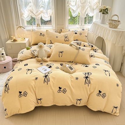 91家纺网 家纺一手货源 找家纺 （总）红粉佳人 2025新款小清新双面牛奶绒四件套