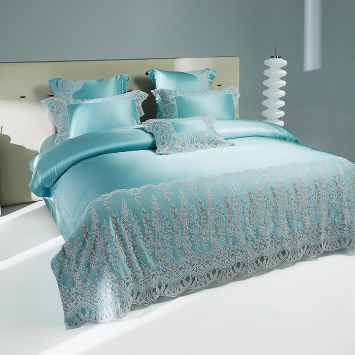 91家纺网 家纺一手货源 找家纺 2024新款高端蕾丝重磅真丝棉系列四件套-芬芳细雨 芬芳细雨 绿