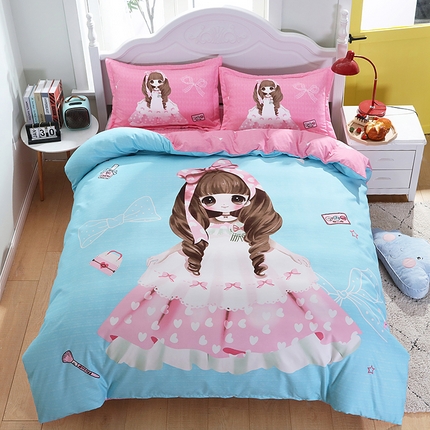 宝薇 2024新款卡通款加厚斜纹磨毛大版四件套 （新花型不断更新中）公主日记蓝