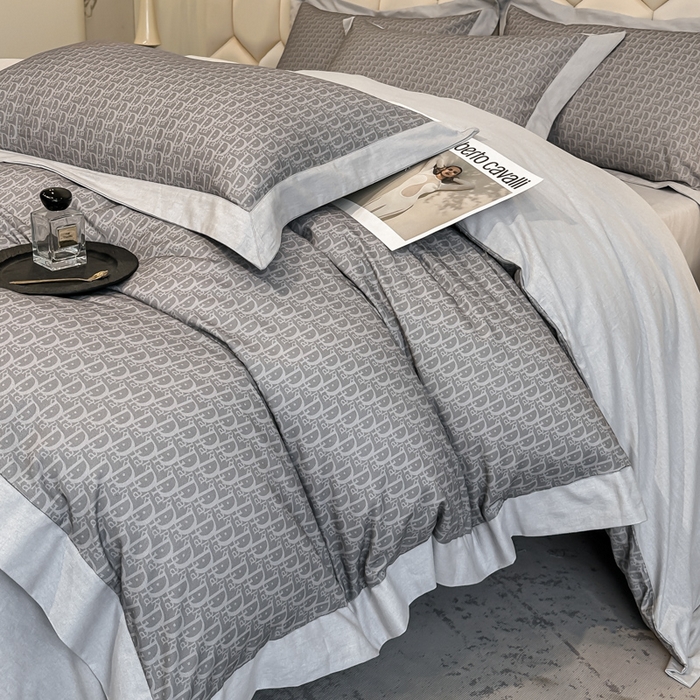 91家纺网 家纺一手货源 找家纺 雲归梦 2024新款全棉纯棉轻奢加厚磨毛拼角工艺四件套 凯旋门-英伦灰