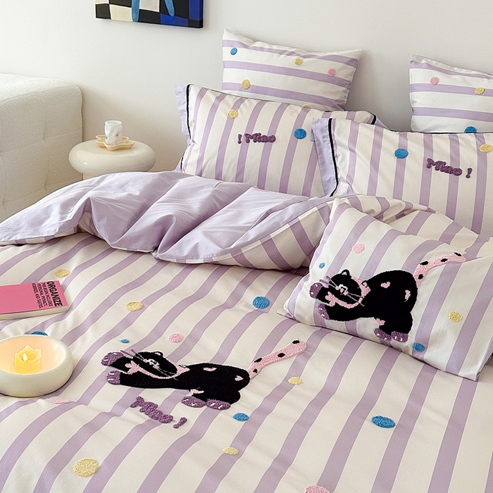 91家纺网 家纺一手货源 找家纺 （总）西西家居 2024新款100支澳棉数码印花+绣花四件套--好运小猫