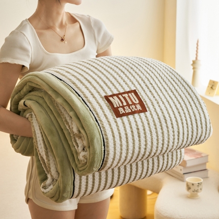 晨曦家纺 2024新款贝贝绒牛奶绒双层毛毯两用被套毯 贝贝绒双层毯-暖绿