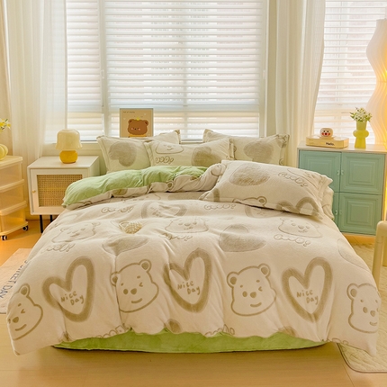 2024新款加厚雪花绒印花四件套-风格二（提供卖家秀） 爱心熊(绿)