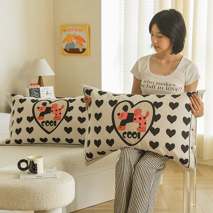 2024新款全棉四层纱布枕套一对装纽扣款枕套 卡酷狗