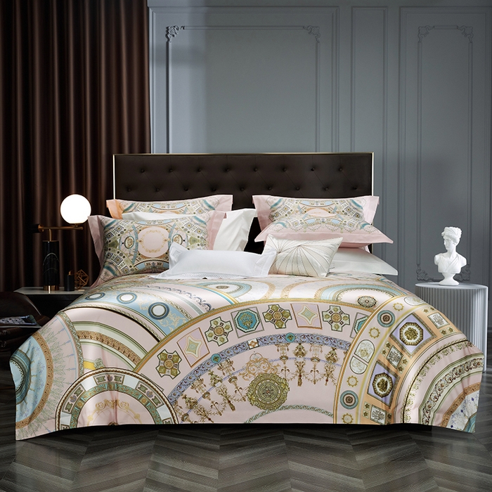 91家纺网 家纺一手货源 找家纺 2024新款100s长绒棉数码印花大版定位四件套 星辰