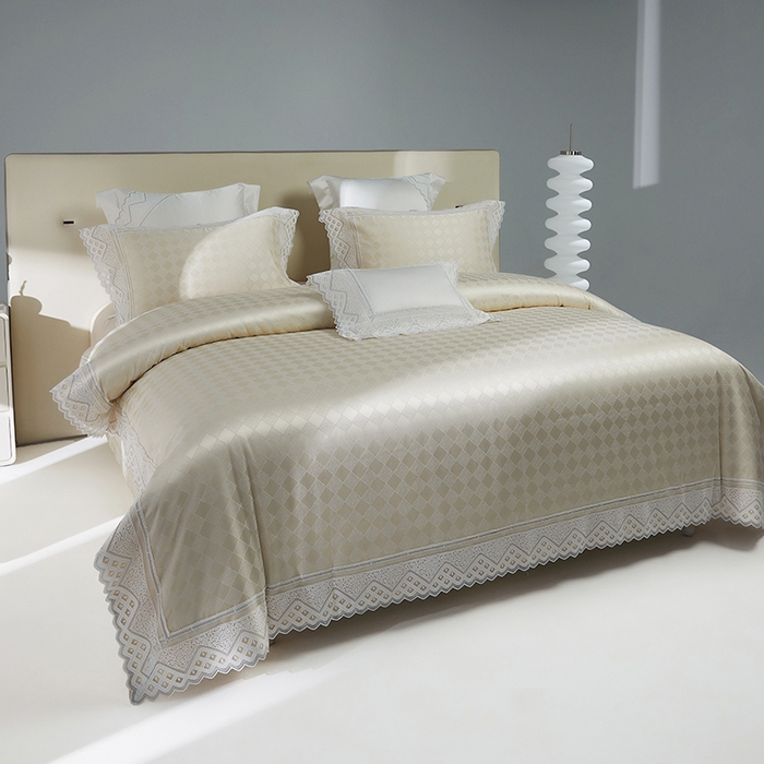 91家纺网 家纺一手货源 找家纺 2024新款高端蕾丝重磅真丝棉系列四件套-克莱斯特 克莱斯特-香槟