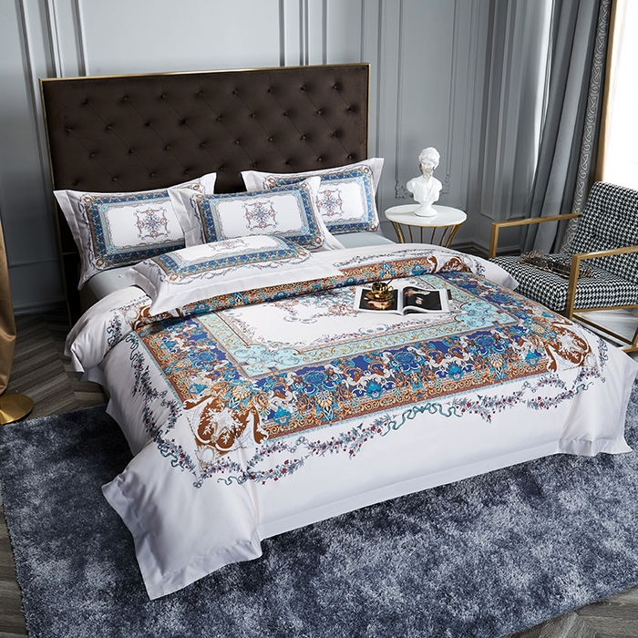 91家纺网 家纺一手货源 找家纺 2024新款100s长绒棉数码印花大版定位四件套 洛卡芙