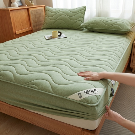 91家纺网 家纺一手货源 找家纺 凯罗 2024全棉高品类抗菌水洗棉床笠 可水洗床笠全棉纯棉床笠单件加厚床笠 清新绿