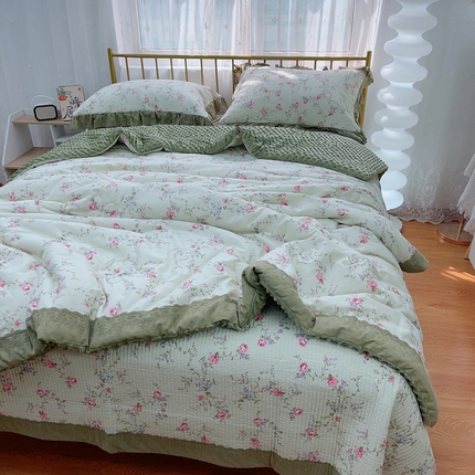 暖居 2024新款包边豆豆被床盖四件套 蝶恋梦