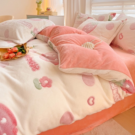 2024新款加厚雪花绒印花单件被套-风格二（提供卖家秀 ） 甜蜜