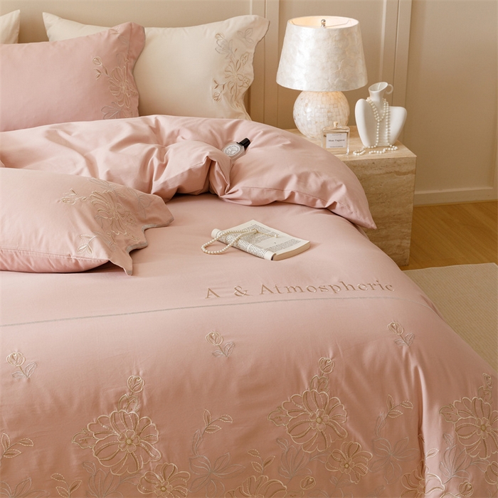 91家纺网 家纺一手货源 找家纺 艾莱家纺 2024新款A类新疆长绒棉加厚柔顺磨毛四件套-花开烂漫 花开烂漫-玉豆沙