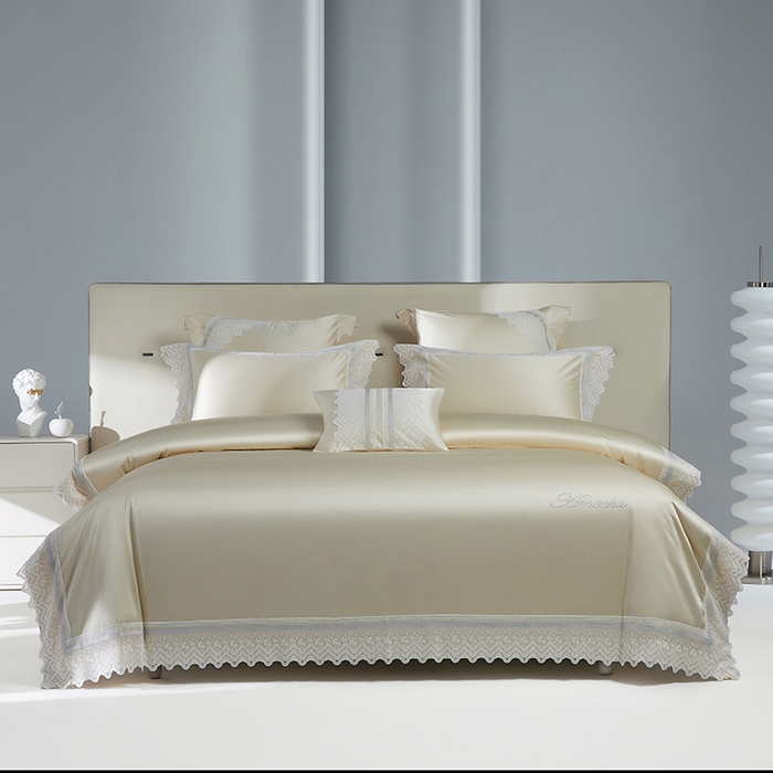 91家纺网 家纺一手货源 找家纺 2024新款高端蕾丝重磅真丝棉系列四件套-德鲁斯 德鲁斯 香槟