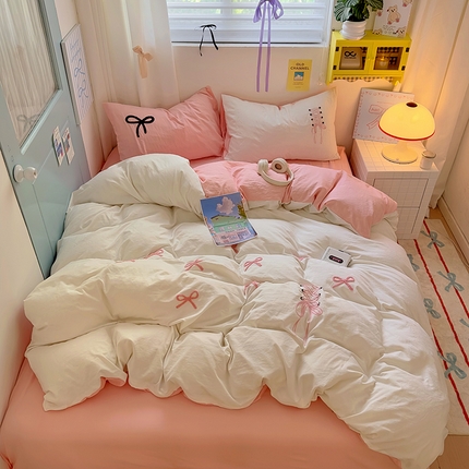 91家纺网 家纺一手货源 找家纺 （总）阿曼达 2024新款ins博主风爆款超甜美甜酷的毛巾绣水洗m四件套-公主请开心