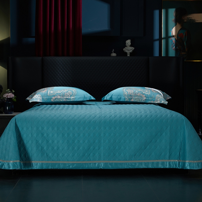 91家纺网 家纺一手货源 找家纺 2024新款高端蕾丝重磅真丝棉系列四件套-爱兰朵 爱兰朵炫彩绿