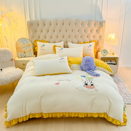 金窝窝家纺 2024新款全消光牛奶绒四件套-小熊猫 小熊猫-橘色