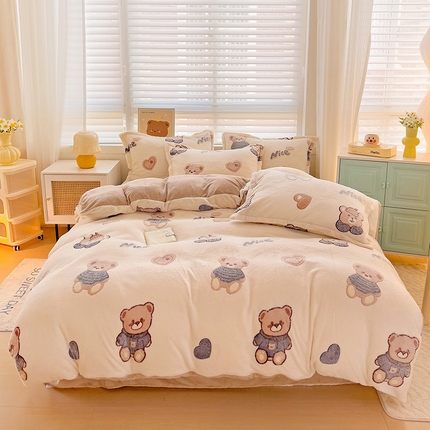 2024新款加厚雪花绒印花四件套-风格二（提供卖家秀） 英伦熊