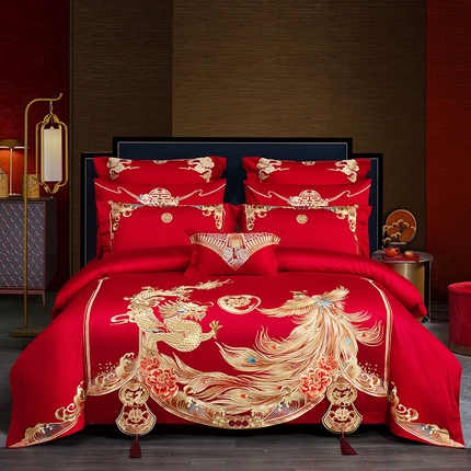 蒂爵 全棉纯棉高端刺绣长绒棉提花婚庆多件套 事事顺意