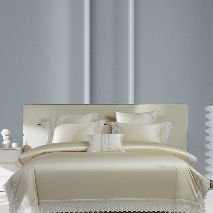 91家纺网 家纺一手货源 找家纺 2024新款高端蕾丝重磅真丝棉系列四件套-德鲁斯 德鲁斯 香槟