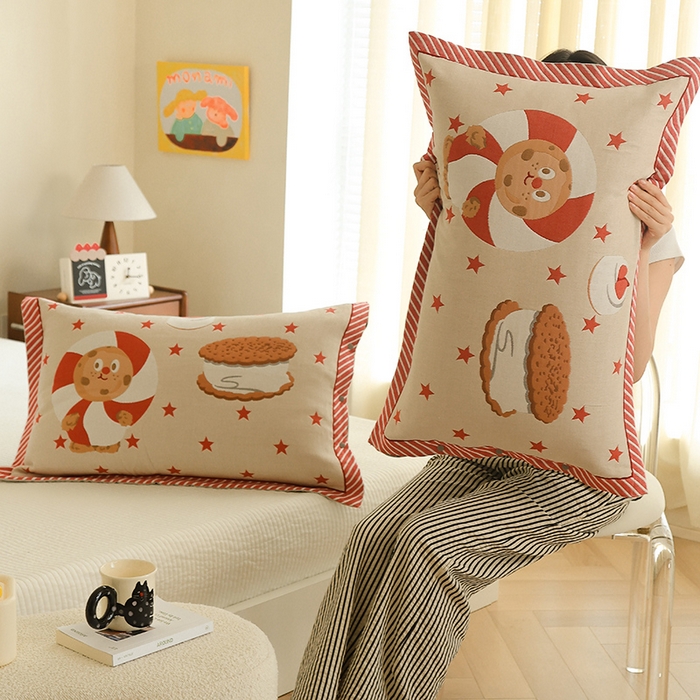 91家纺网 家纺一手货源 找家纺 2024新款全棉四层纱布枕套一对装纽扣款枕套 星星可可