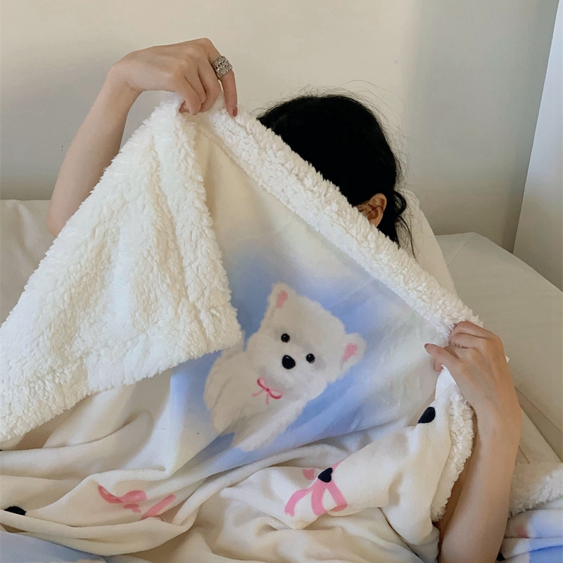 91家纺网 家纺一手货源 找家纺 桃喜 2024新款亲肤舒适牛奶绒羊羔绒毛毯 可爱比熊