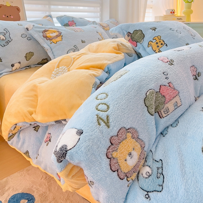 91家纺网 家纺一手货源 找家纺 2024新款加厚雪花绒印花单件被套-风格二（提供卖家秀 ） 动物世界