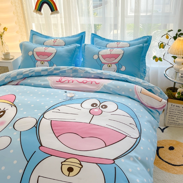 91家纺网 家纺一手货源 找家纺 宝薇 2024新款卡通款加厚斜纹磨毛大版四件套 （新花型不断更新中）哆啦兄妹