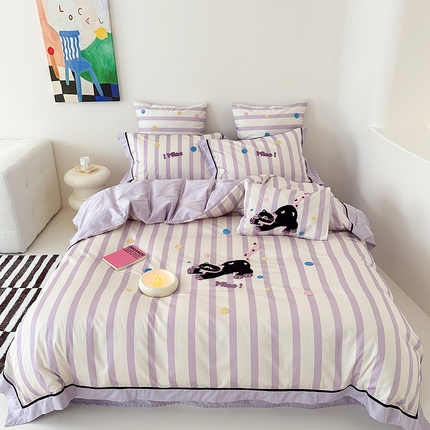 91家纺网 家纺一手货源 找家纺 （总）西西家居 2024新款100支澳棉数码印花+绣花四件套--好运小猫