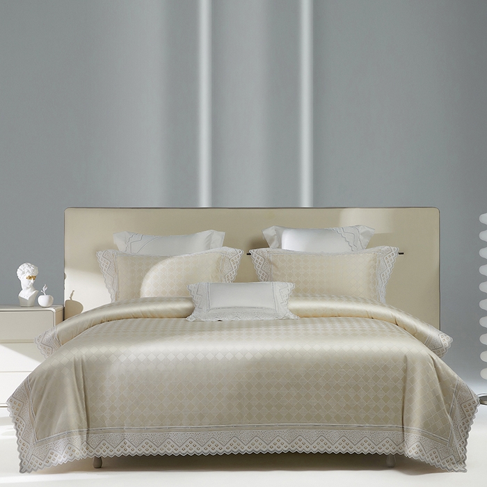 91家纺网 家纺一手货源 找家纺 2024新款高端蕾丝重磅真丝棉系列四件套-克莱斯特 克莱斯特-香槟